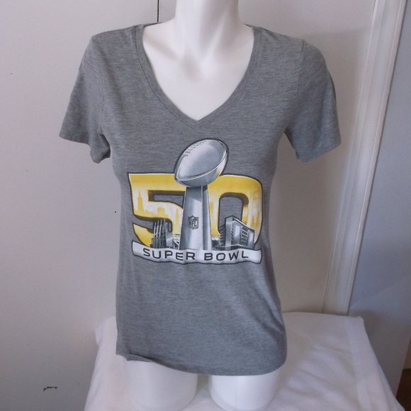 Nike Gray and Yellow Super Bowl 50 Women's Tee - Picture 1 of 5